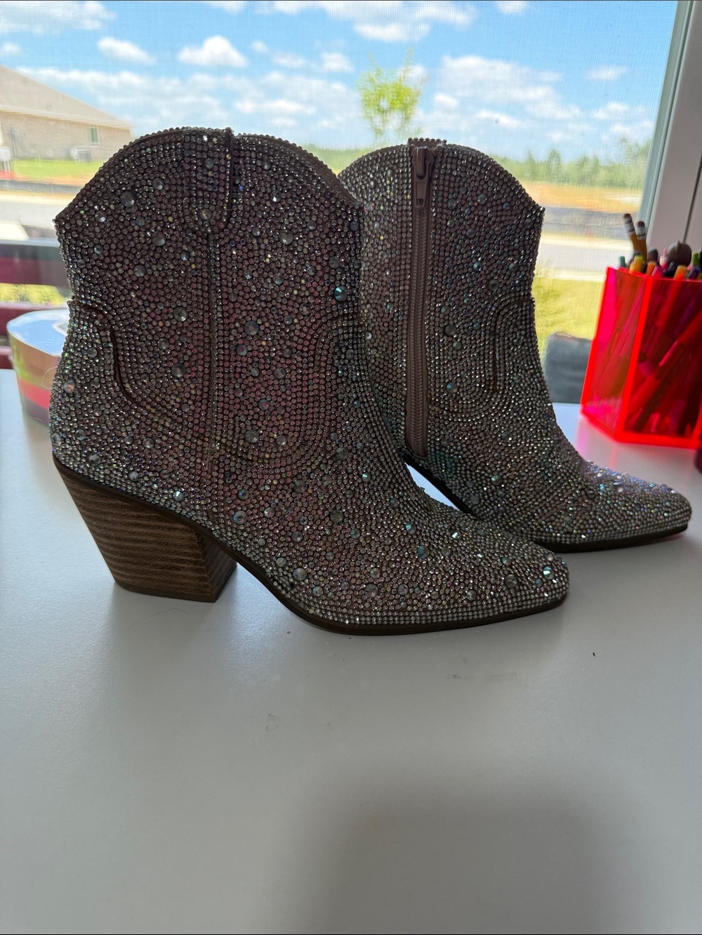 Embellished Rhinestone Ankle Booties - Silver